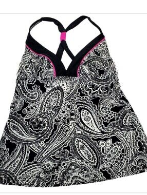 Sweet Escape Black & White Paisley Tankini Swimwear Top Size 8